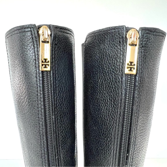♦️SOLD♦️TORY BURCH Christy Black Pebbled Leather Stretch Knee High Riding Boots - Picture 5 of 12